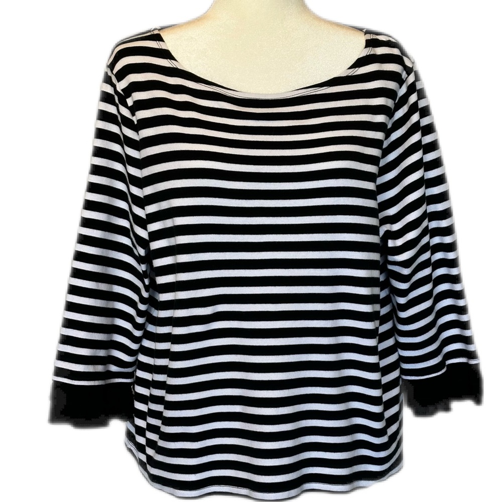 Talbots Striped Tee | 3/4 Ruffled Sleeve | 100% cotton | Size 2X